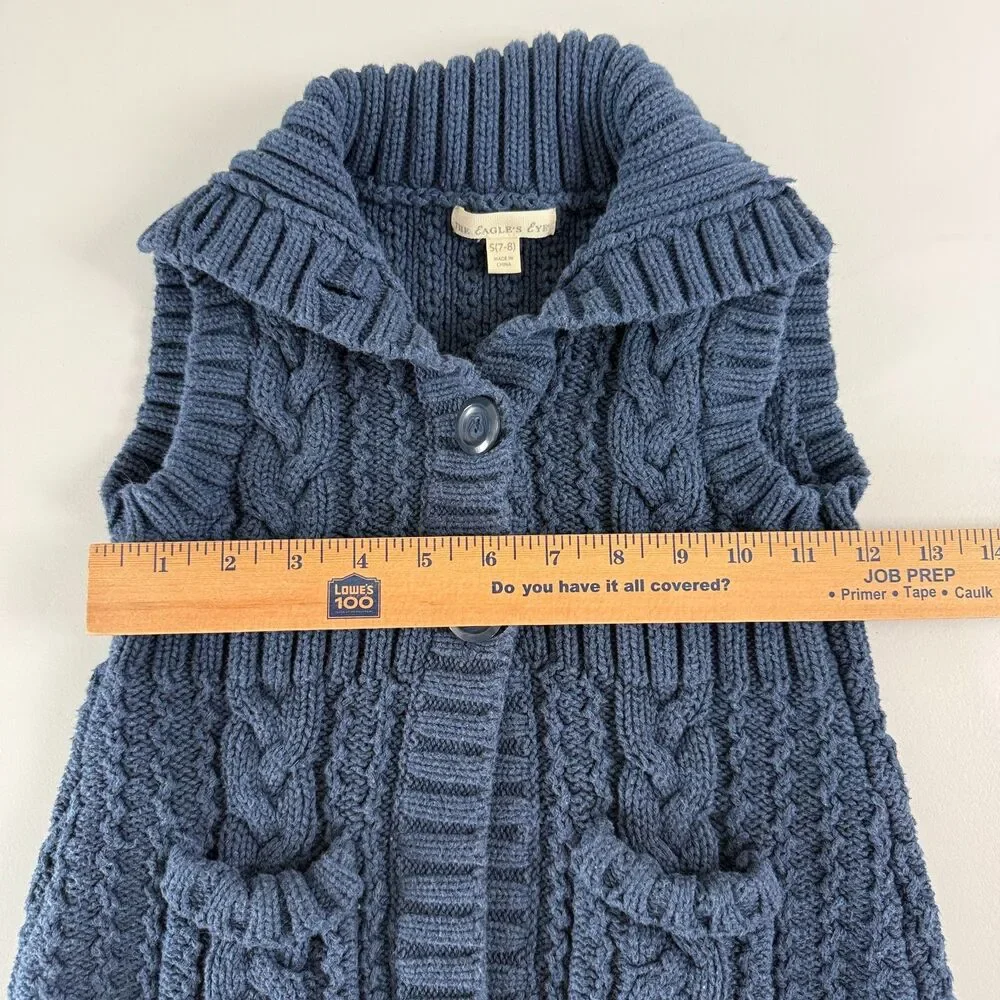 The Eagle's Eye Girls Navy Blue Sweater Vest Button Front Pockets Size S (7-8)